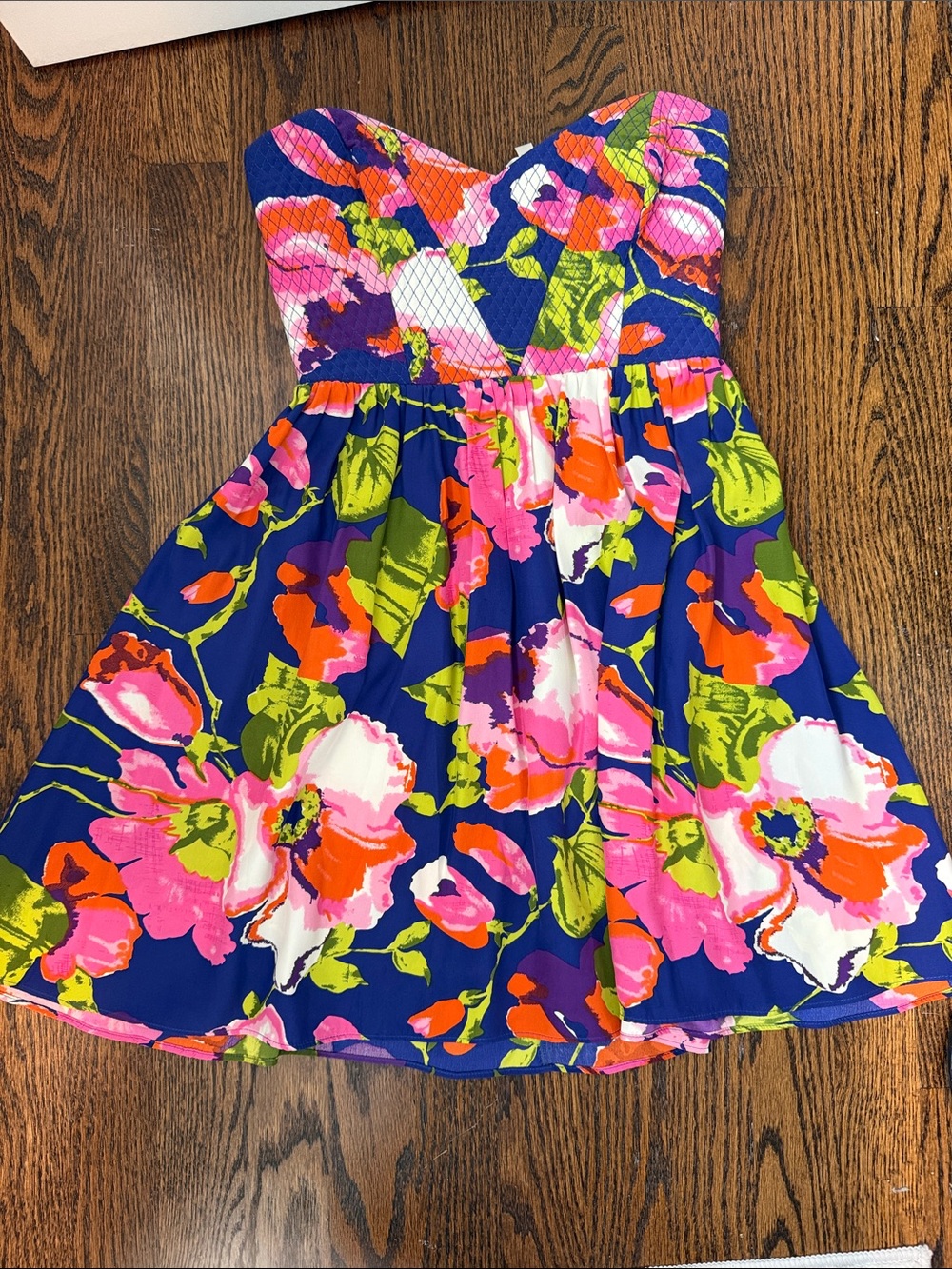 Parker Floral Strapless Dress in Blue, Pink & Green